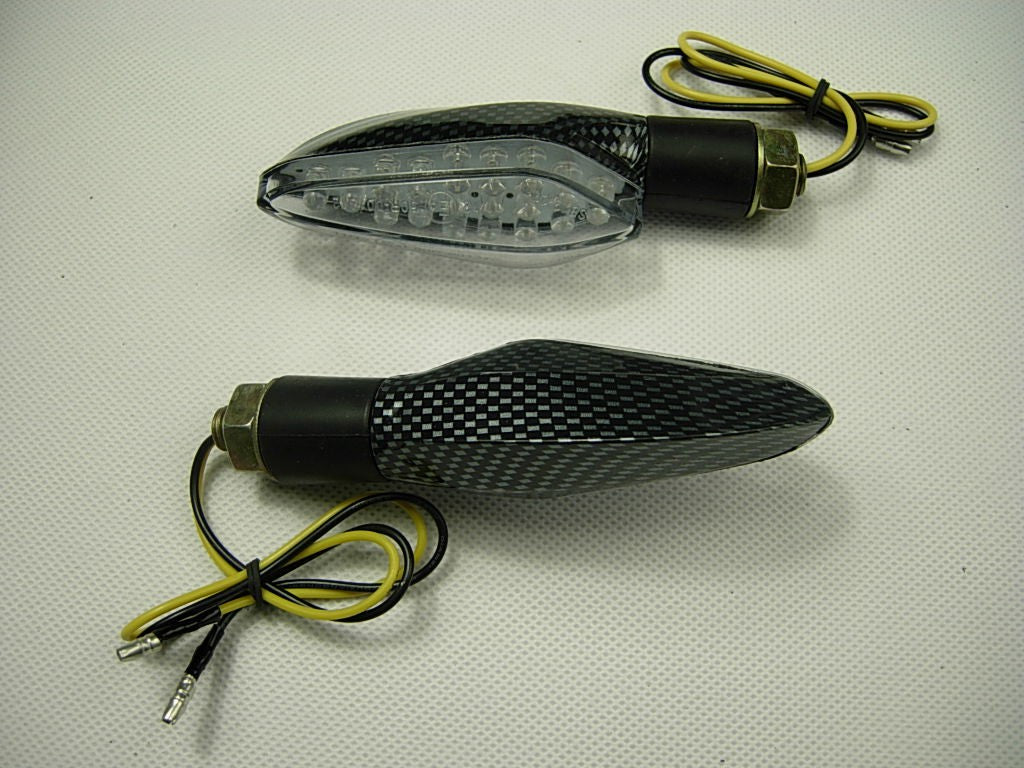 Mini Universal Motorcycle LED Stalk Turn Signals Blinker Lights Clear/Carbon - ChinesePartsPro
