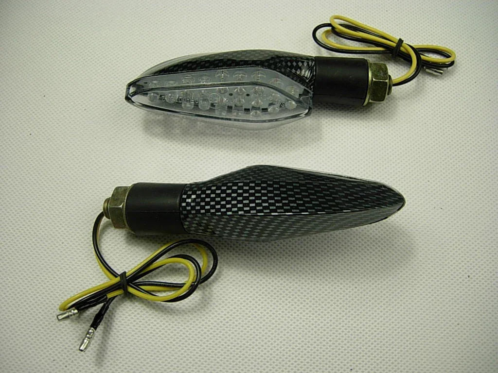 Mini Universal Motorcycle LED Stalk Turn Signals Blinker Lights Clear/Carbon - ChinesePartsPro