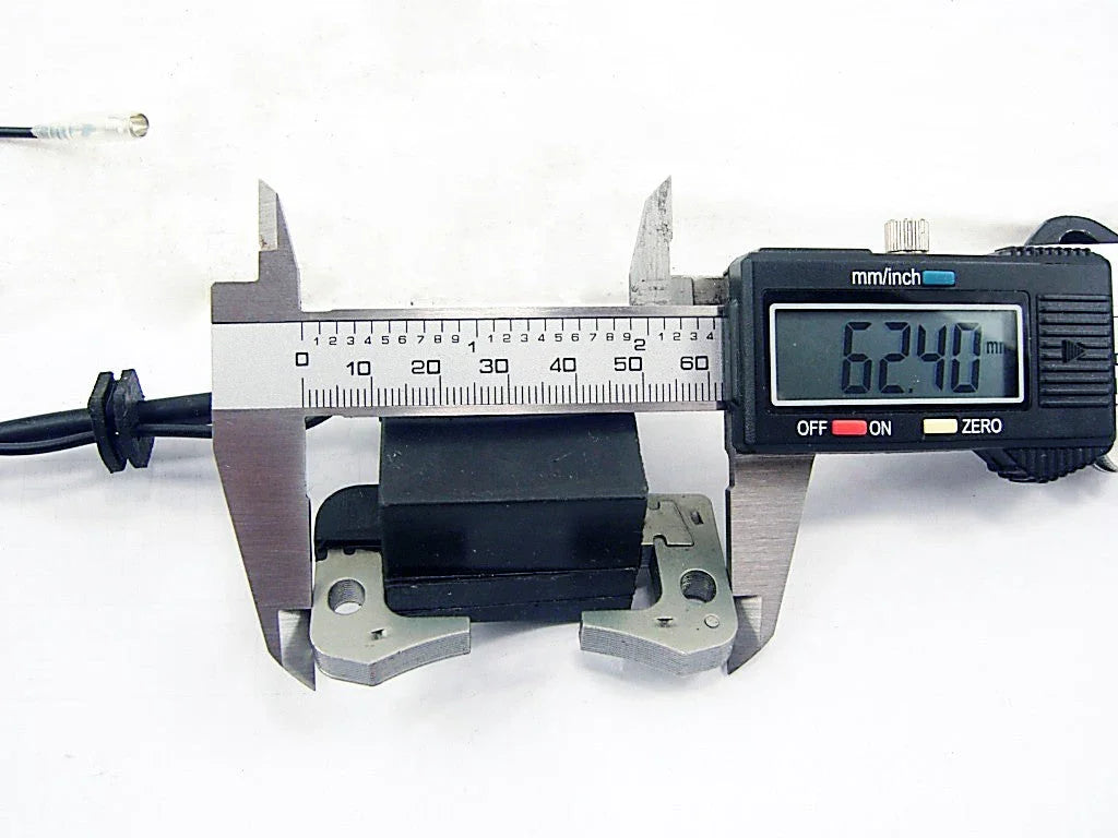 Digital caliper measuring 62.40 mm on a black and metallic hardware component