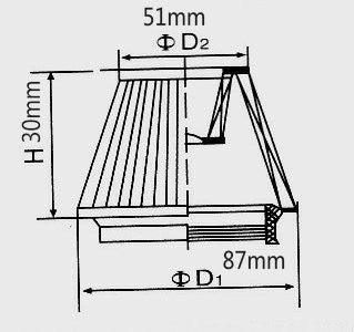 Technical drawing of a conical air filter with dimensions: 51mm top diameter, 87mm base diameter, 30mm height.