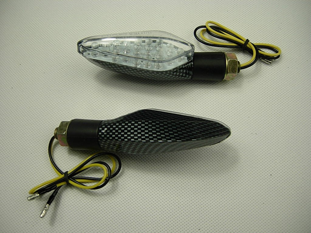Mini Universal Motorcycle LED Stalk Turn Signals Blinker Lights Clear/Carbon - ChinesePartsPro