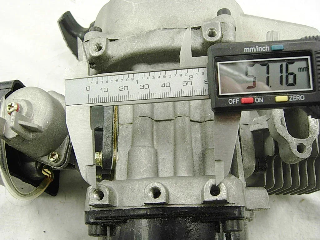 57.16mm carburetor for motorcycle, ATV, or go-kart engine with digital caliper measurement