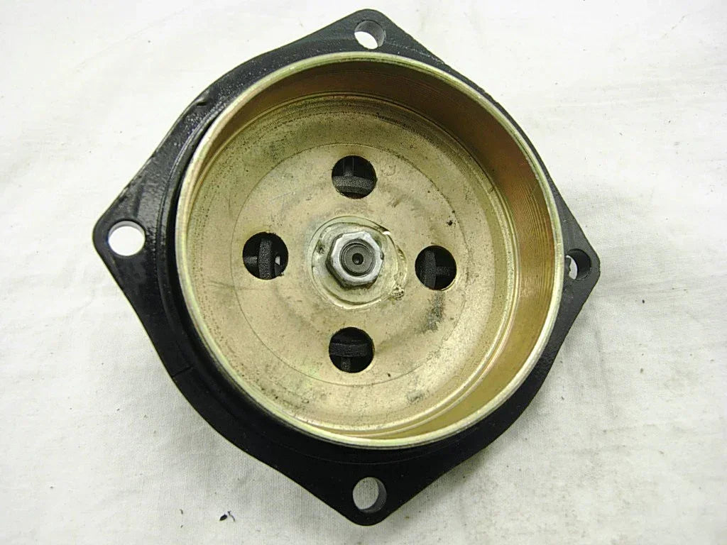 Brass engine clutch bell housing for go-kart or ATV, with mounting holes and central bolt