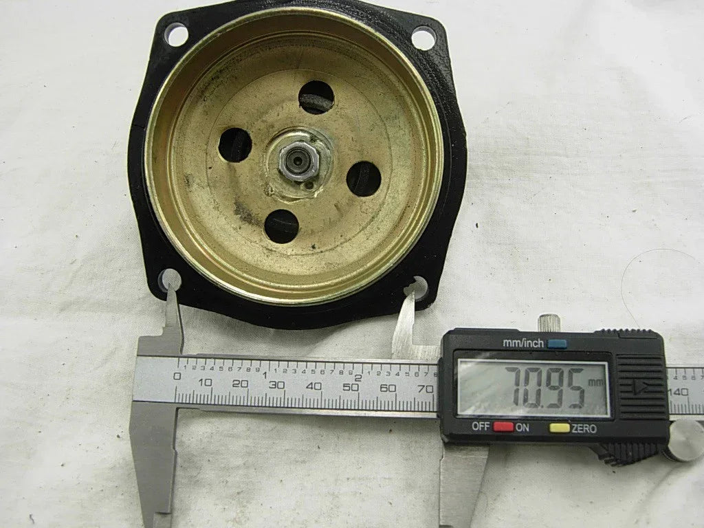 Gold and black clutch bell for go-kart or ATV, measured at 109.5mm with digital caliper