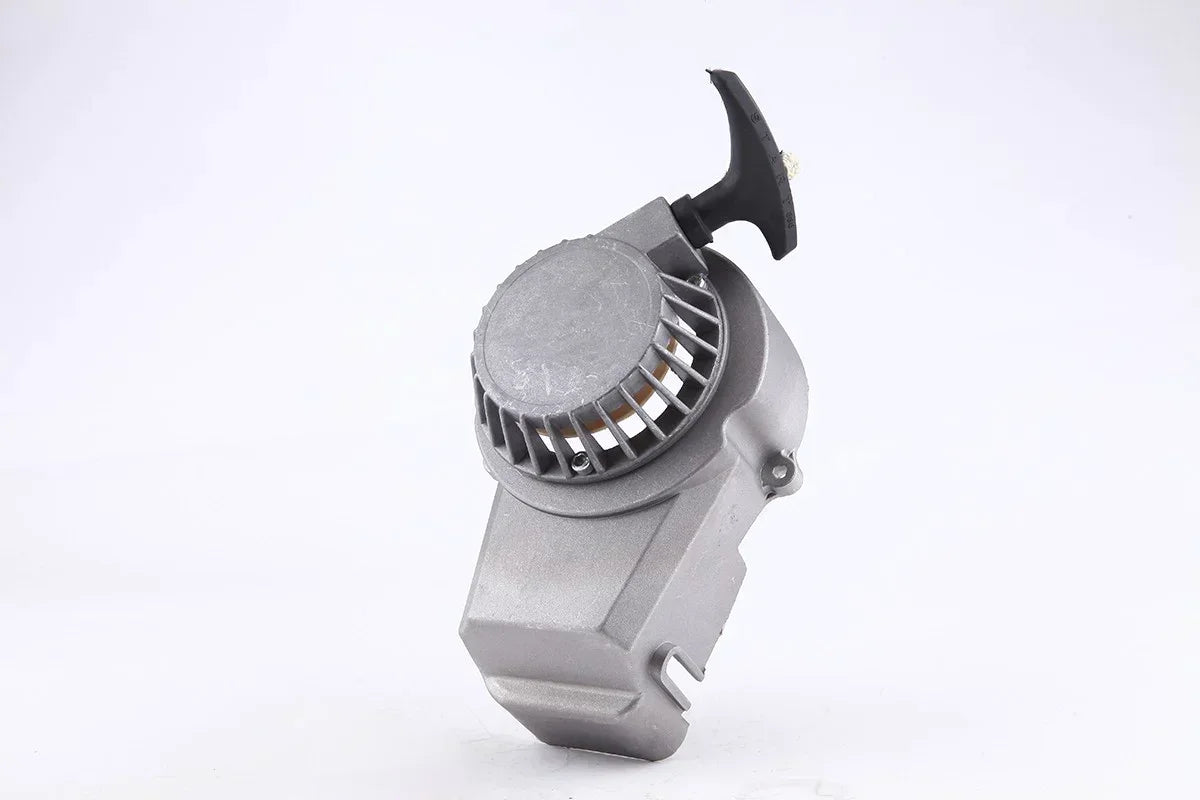 Silver motorcycle engine component with black throttle grip, compatible with dirt bikes and ATVs
