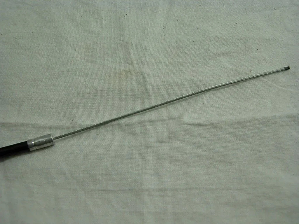 Stainless steel throttle cable for motorcycles, scooters, ATVs, and go-karts with black housing and metal connector