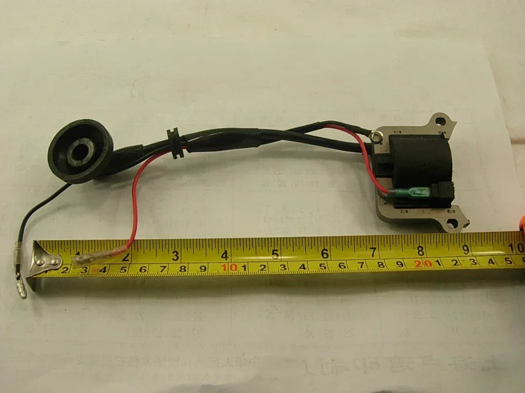 Ignition coil for 47cc and 49cc mini pocket bike by Chinese Parts USA, showcasing the detailed design and wiring.