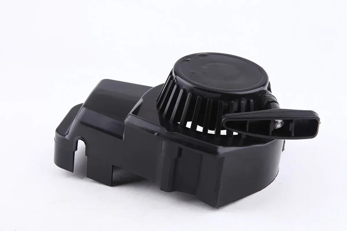 Black plastic engine air filter housing for motorcycles, ATVs, and go-karts with vented cover and mounting tabs