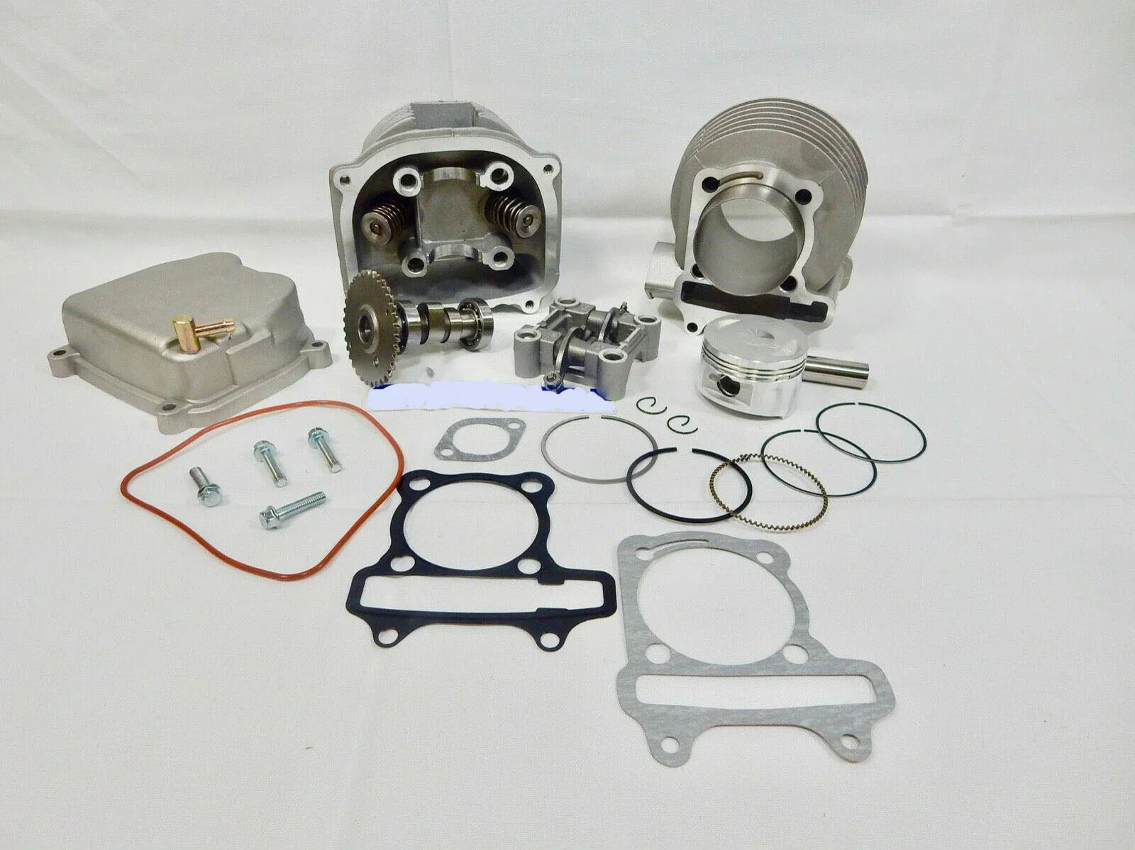 ChinesePartsUSA 58.5mm 155cc big bore kit for scooter, ATV, and kart with 150cc GY6 motors, featuring detailed engine components.