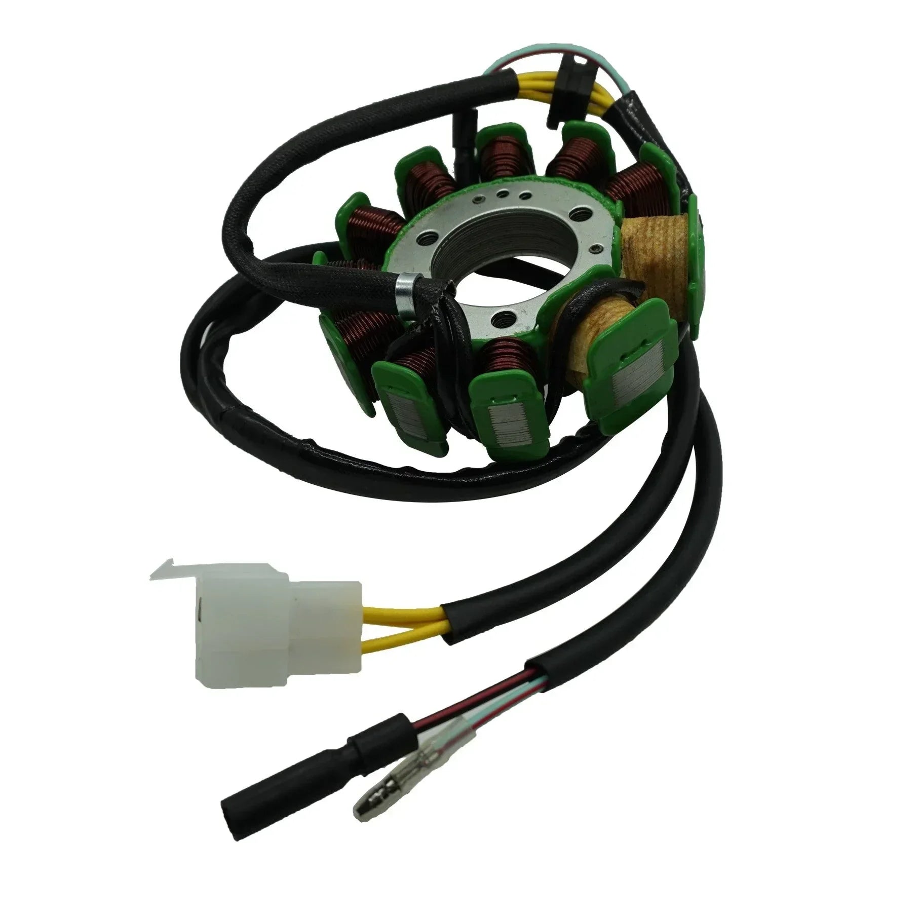 11-coil magneto stator for CG150 200cc 250cc dirt bikes, ChinesePartsUSA, showing the black coil assembly and mounting points.