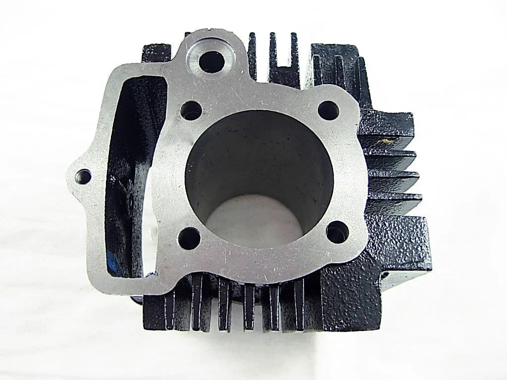 110cc dirt bike engine cylinder body from ChinesePartsUSA, showing metal construction and mounting points for repair or upgrade.