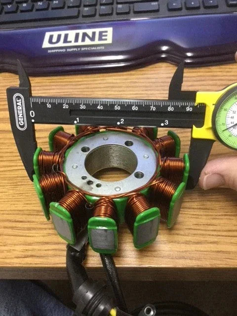 12 coils poles ignition stator magneto for CG150, CG200, CG250 dirt bikes from ChinesePartsUSA, showing the stator components.