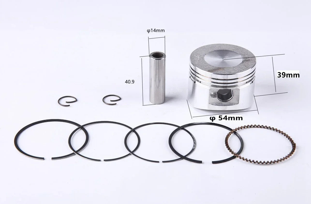 ChinesePartsUSA 125cc engine piston set for dirt bikes, horizontal style, durable metal components, detailed and cleanly assembled.
