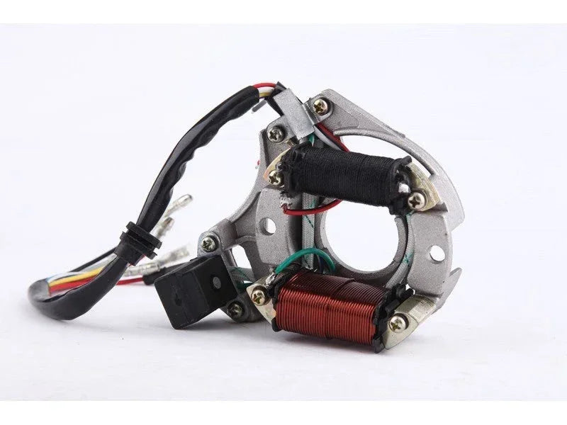 Two-coil magneto stator for 50cc to 125cc ATVs, dirt bikes, and go-karts from ChinesePartsUSA, showing the metal coil assembly.
