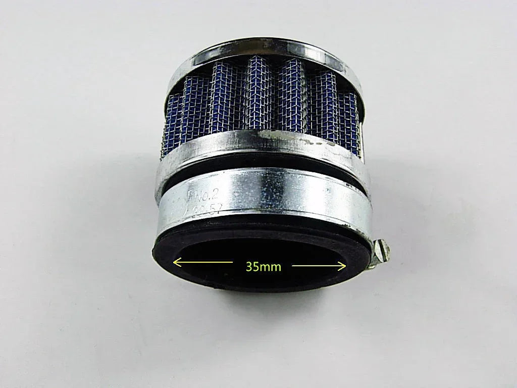 ChinesePartsUSA 35mm air filter for dirt bikes, showcasing a cylindrical filter element in a close-up image.