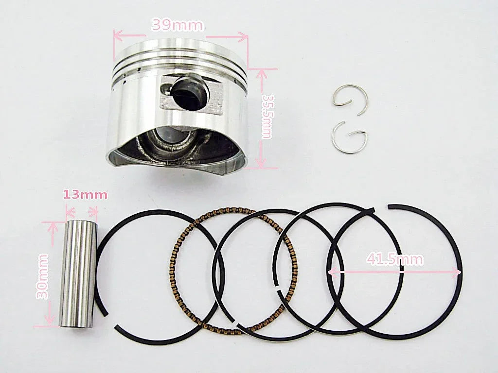 50cc engine piston set for dirt bikes, horizontal style, compatible with ChinesePartsUSA 50cc dirt bike engines.