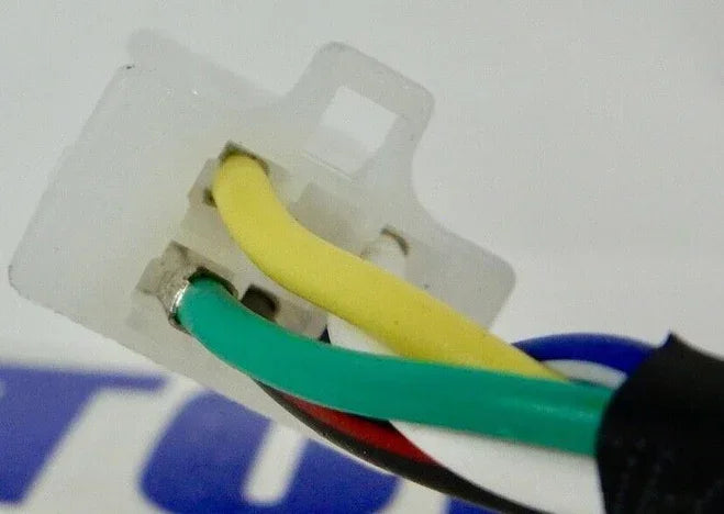 Electrical wiring harness with yellow, green, blue, and red wires for motorcycle or ATV parts