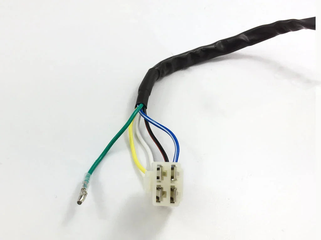 Electrical wiring harness with multi-colored wires and connector for ATV, UTV, or dirt bike