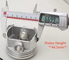67mm piston for CG250cc dirt bike from ChinesePartsUSA, showing the metal piston with rings and precise machining details.