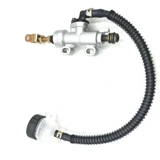 Motorcycle brake master cylinder with flexible hose, compatible with dirt bikes, ATVs, and scooters