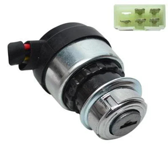 Ignition switch with key lock for ATV, UTV, or dirt bike, includes wiring connector