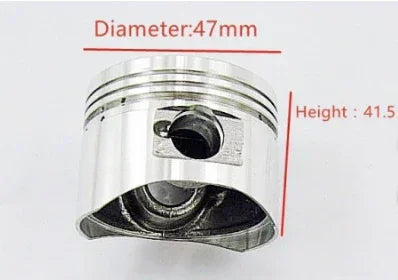 Dirt bike piston for 70cc and 90cc engines by ChinesePartsUSA, shown in a close-up view of the metal piston component.