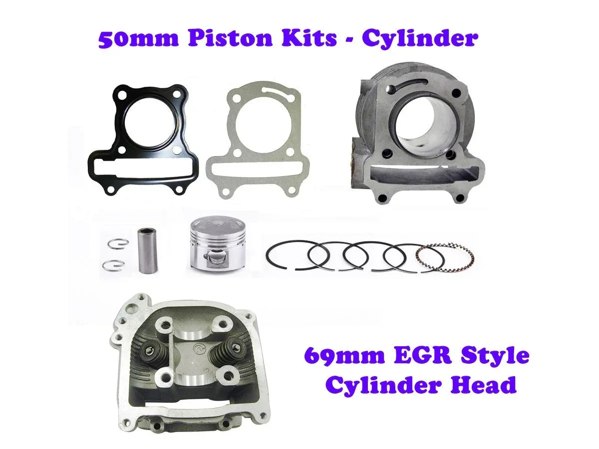 100cc QMB139 big bore cylinder kit for GY6 engine with 69mm valves and EGR head, supplied by ChinesePartsUSA.