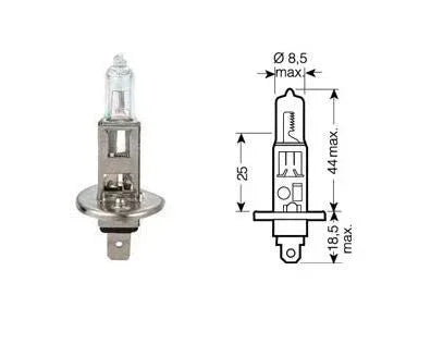 ChinesePartsUSA 12V 55W P14.5s headlight bulb for vehicle lighting, shown in close-up with filament and base details