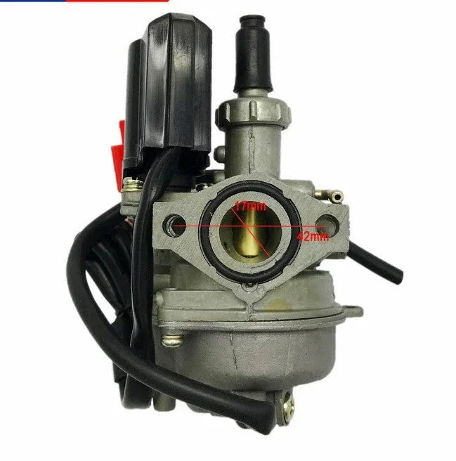 17mm carburetor for Honda 50cc Dio scooter and Kymco 2-stroke scooters, compatible with SYM ZX34 and 35 models.