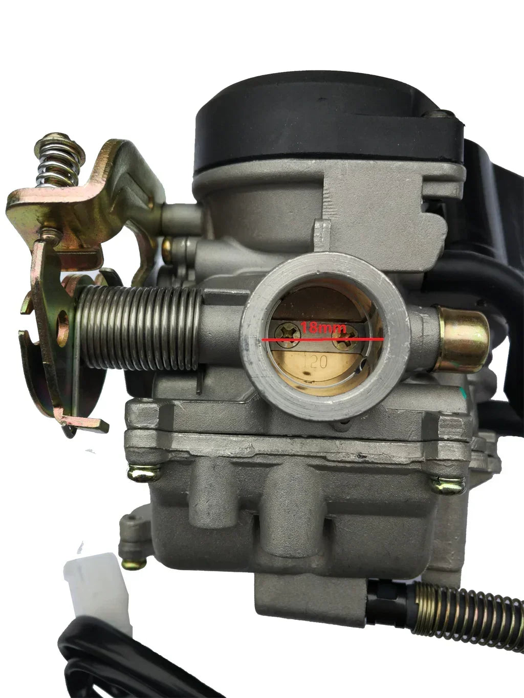 18mm Performance PD18J carburetor for GY6 50cc engines, compatible with KEIHIN CVK, by ChinesePartsUSA.