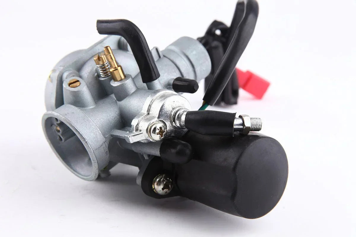 2-stroke 50cc Minarelli Yamaha Jog carburetor, compatible with 1PE40QMB engine, in black with visible adjustment screws