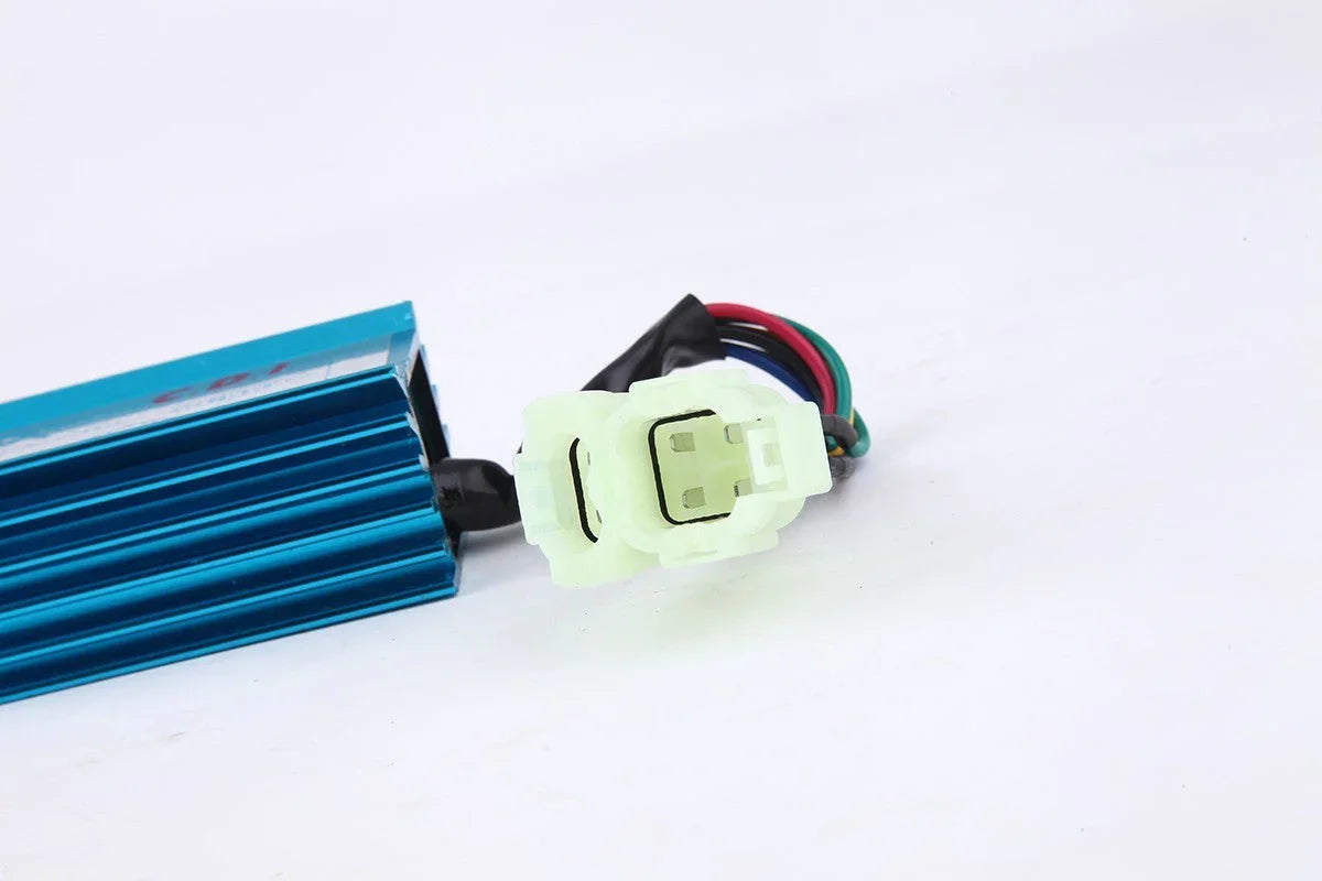 6 Pins A/C Gy6 Performance CDI Box for scooters, ATVs, go-karts, and mopeds, compatible with 50cc to 150cc engines.