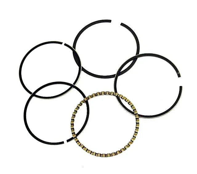 Piston rings for motorcycle, ATV, or go-kart engines — black and textured compression rings