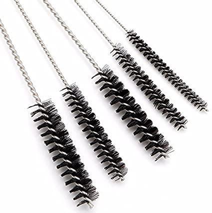 Set of 5 motorcycle engine cleaning brushes with twisted wire handles for carburetor and exhaust maintenance
