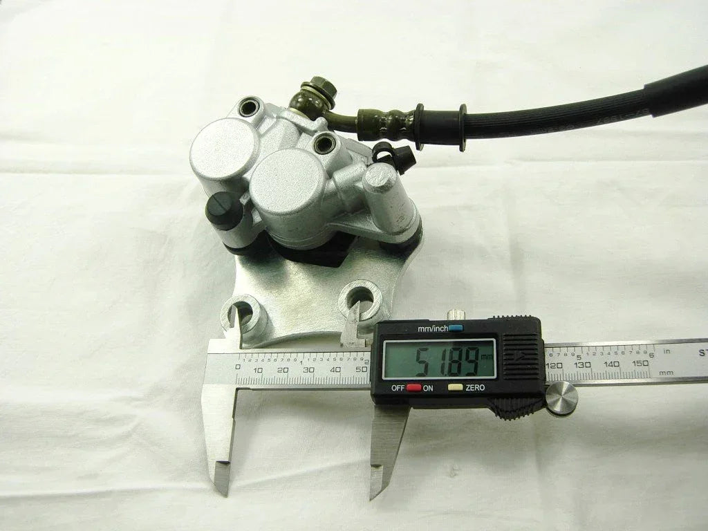 Hydraulic brake caliper cylinder assembly for GY6 50cc scooters, part from ChinesePartsUSA, shown in close-up image.