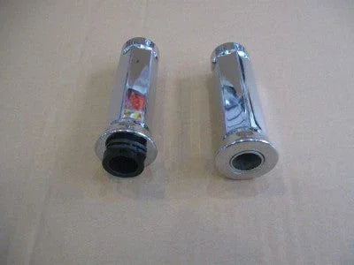 Chrome throttle and grip set for GY6 50cc scooters, includes handlebar grips and throttle control components.
