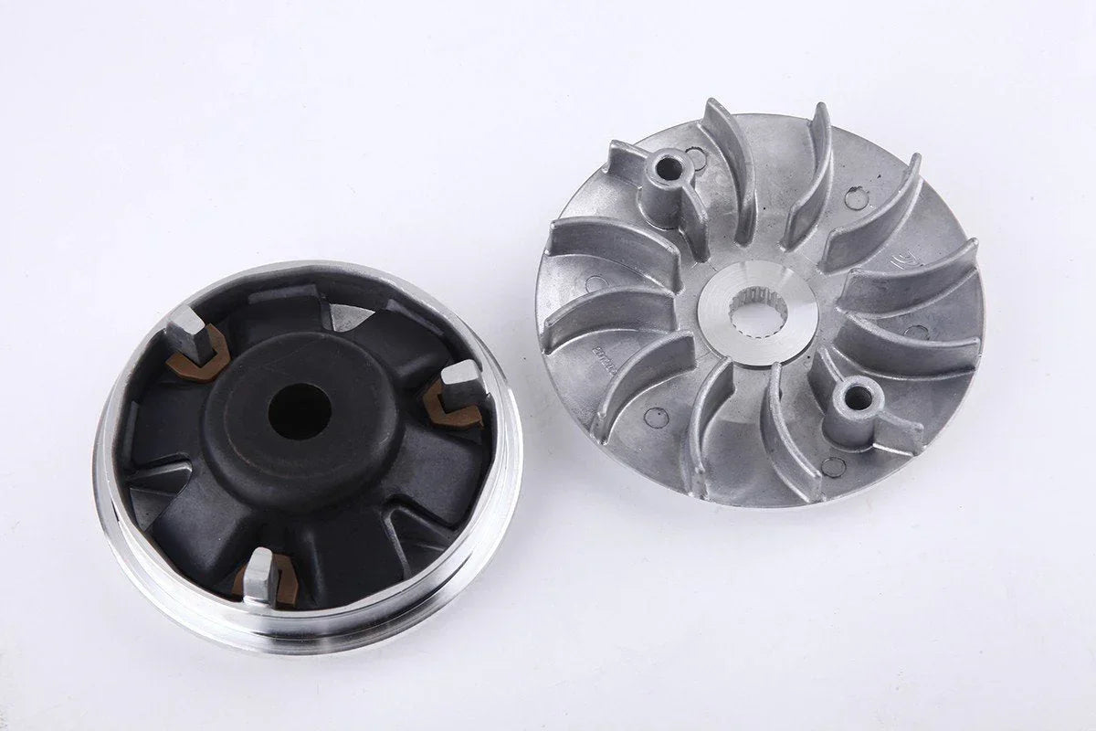 ChinesePartsUSA 30-piece variator kit with roller weights for GY6 125cc and 150cc scooters, essential engine performance parts.