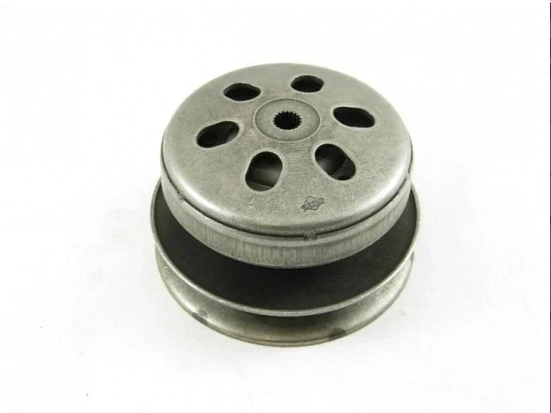 GY6 125cc 150cc scooter clutch assembly with bell, metal, isolated on white background