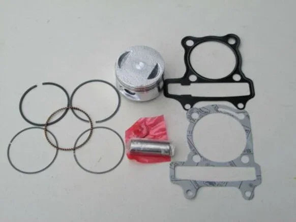 GY6 piston kit and top end gaskets set with 57.4mm bore for Chinese scooter engine repair, by ChinesePartsUSA.