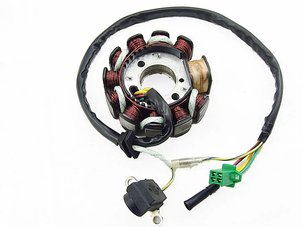 Magneto stator with 11 poles coil for GY6 motorcycle, scooter, or moped 125cc-150cc engine, compatible with ChinesePartsUSA parts.