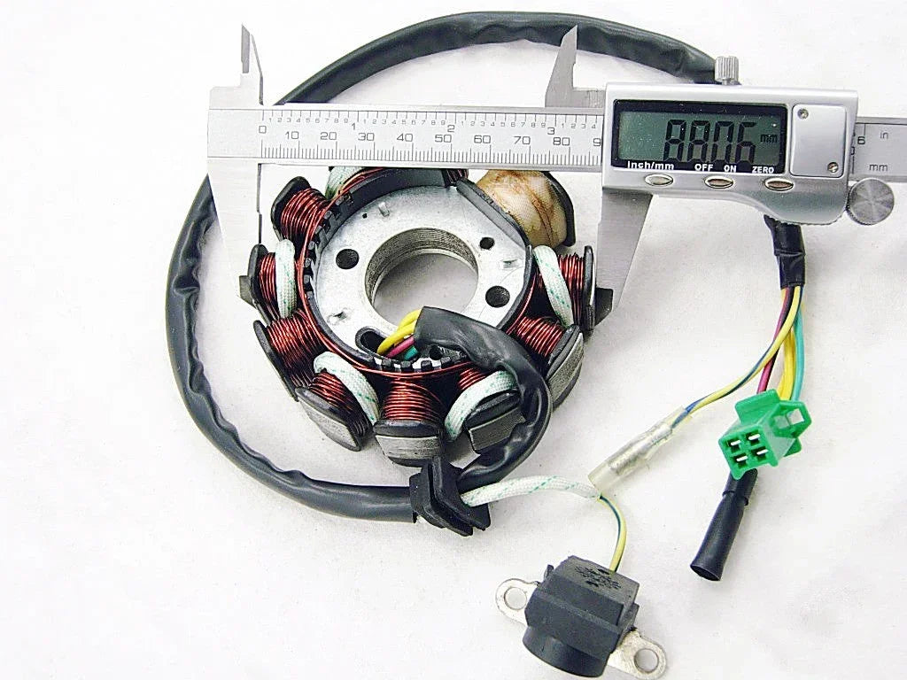 Magneto stator with 11 poles coil for GY6 motorcycle scooter moped 125cc and 150cc engines, compatible with ChinesePartsUSA parts.
