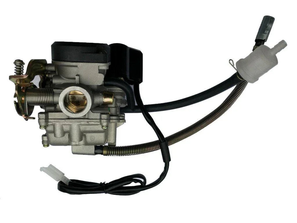 30-pack 30mm by 19mm Keihin CVK 50cc carburetors from ChinesePartsUSA, showcasing the parts and their increased performance potential.
