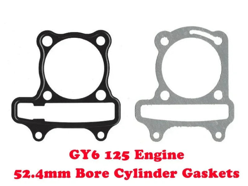 Universal GY6 125cc 52.4mm cylinder head gasket kit by ChinesePartsUSA, showing gaskets and sealing components for scooter engines.