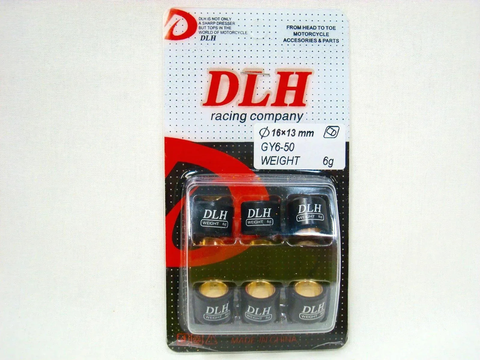 DLH 6g motorcycle wheel weights, 16x13mm, GY6-50, for scooter and dirt bike tire balancing