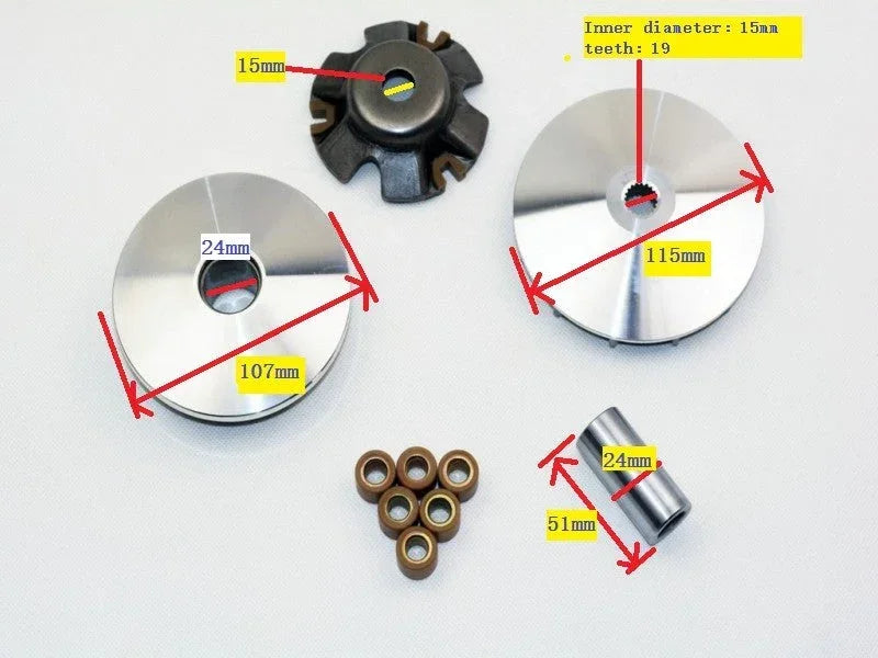 GY6 125cc 150cc variator kit with roller weights and measured parts for scooter or ATV