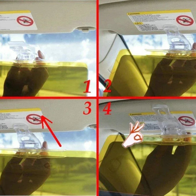 Universal new generation night car anti-glare sun visor by ChinesePartsUSA, shown in use inside a vehicle to reduce glare.