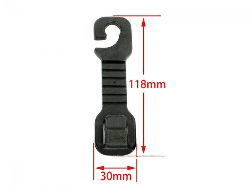 Two ChinesePartsUSA universal car seat hook hangers for shopping bags and purses, attached to a vehicle seat.