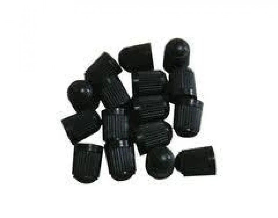 Set of 24 black plastic tire valve stem caps, universal accessories from ChinesePartsUSA, for vehicle tire valve protection.