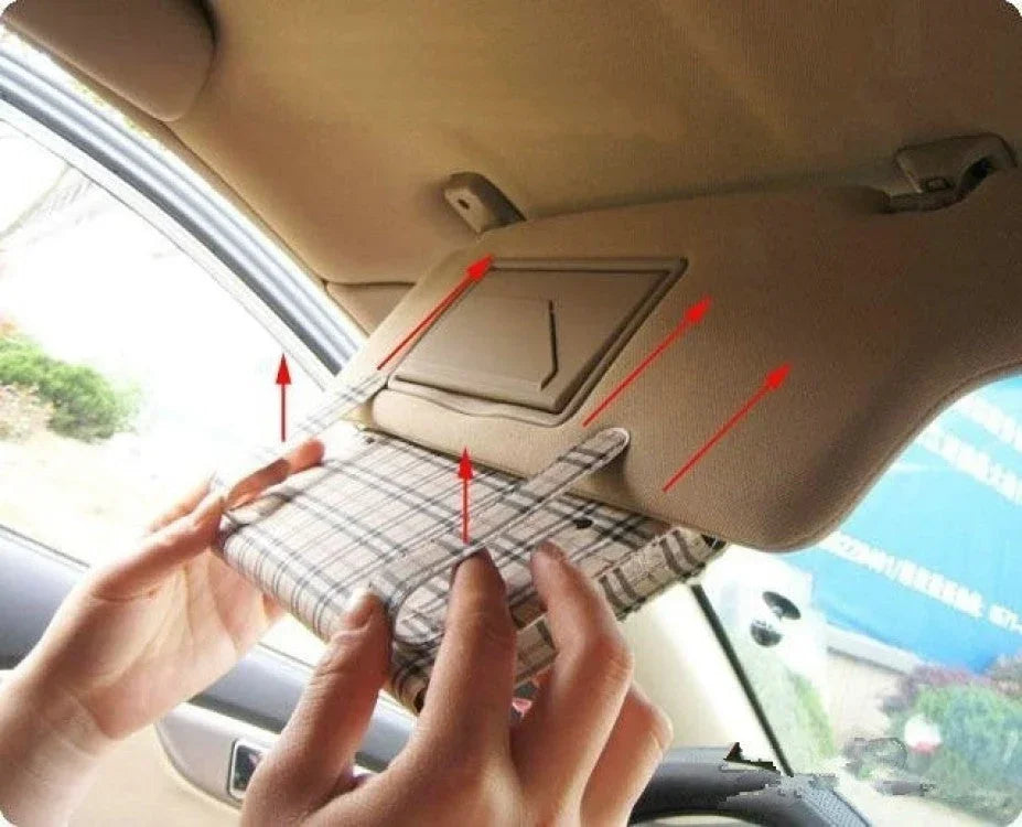 Universal auto car sun visor tissue holder box with buff-lattice design, compatible with various vehicle accessories, by ChinesePartsUSA.