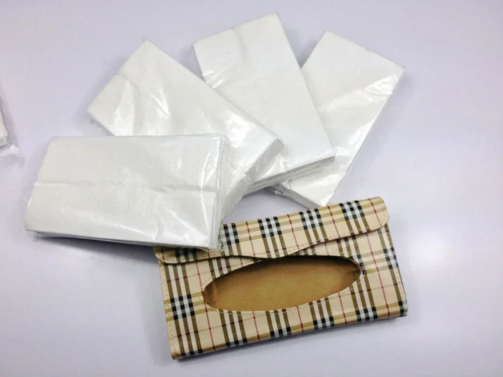 Universal car sun visor tissue holder box by ChinesePartsUSA with buff-lattice design, includes four tissue boxes for auto accessories.